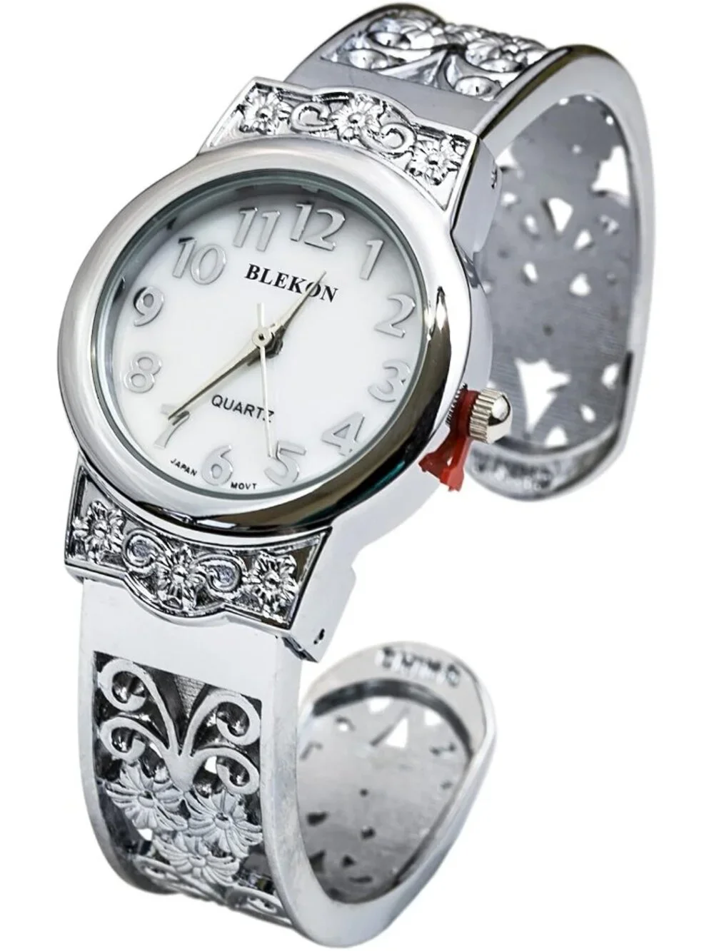 Women's Silver Japanese Quart 28mm Case Elegantly Designed Cuff Bangle Watch